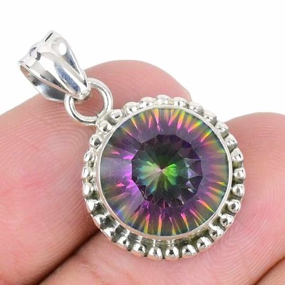 Regenbogen Mystic Topas Stein Massiv Sterling Silber Frau Boho Neu Anhänger Schmuck