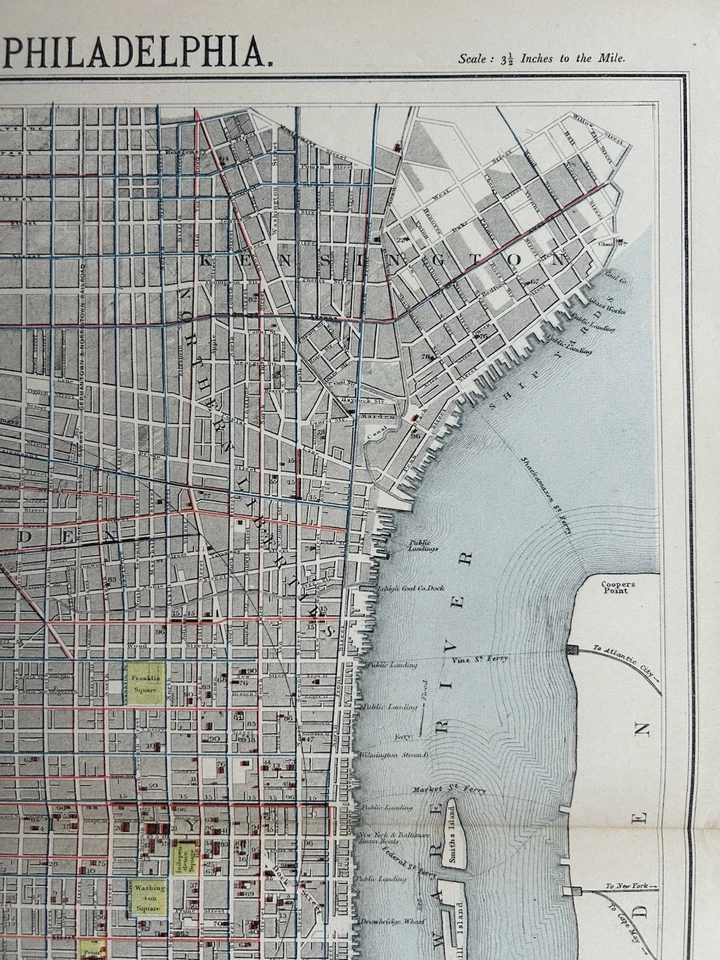 1883 Philadelphia Original Antique Colour City Plan by Letts - Image 3 of 4