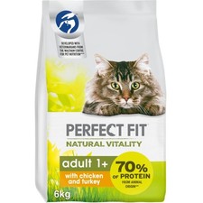 6kg Perfect Fit Natural Vitality Adult Complete Dry Cat Food Chicken & Turkey 4.99 per kilo