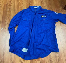 Bulwark FR Protective Button Up Shirt Men XL Blue Fire Resistant Collared