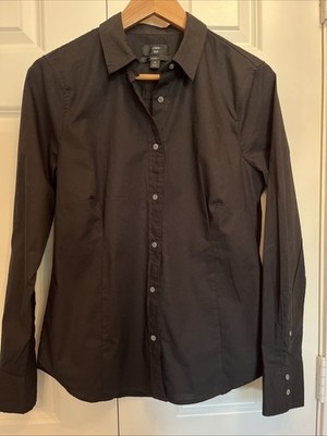 J.Crew Women s 10 Curvy Button Up Shirt Basic Black Bar Wait Staff Stage EUC!