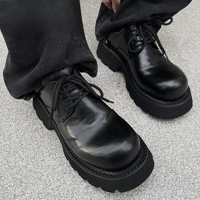 Thick Sole Derby Shoes Leather Casual Commuting Formal Men's Dress Oxford Shoes