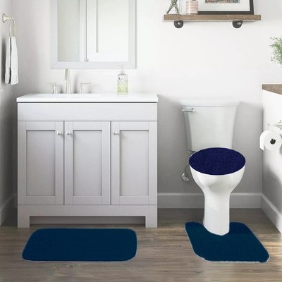 3PC #9 SOFT BATHROOM SET BATH MAT CONTOUR RUG TOILET LID COVER NEW 3 styles #6