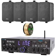 Pyle 200 Watt Bluetooth Stereo Amplifier, 4x Enrock 4" Box Speakers, Wire Bundle