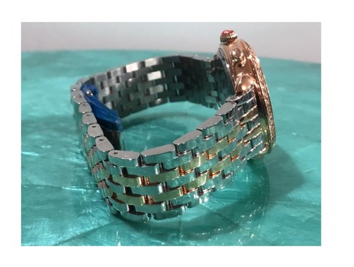 Michele Sidney 18k Rose Gold Plt Diamond Chrono Watch on SS/RG 2 Tone Bracelet - Picture 5 of 7