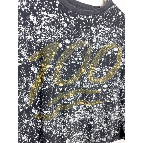 Phat Farm 100 Splatter Print Crop Top Black Yellow Crewneck Womens Large - Picture 2 of 8