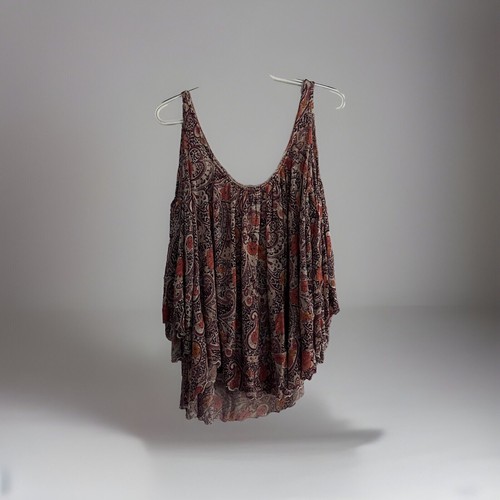 Free People Boho Paisley Cold Shoulder Relaxed Top Size Small - Picture 2 of 18