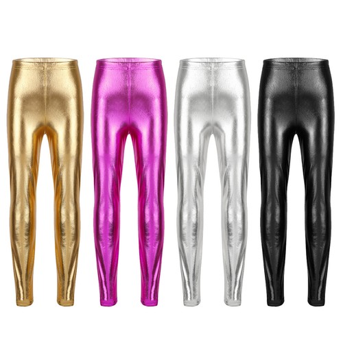 Mädchen Leggings Metallic Skinny Leggins Hose Party Karneval Fasching Kostüm - Bild 1 von 37