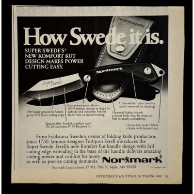 Normark Swede Knife Vintage Print Ad 1980s Komfort Kut Eskilstuna Sweden