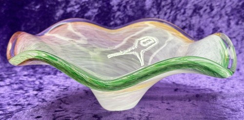 Murano Glassware Crystal Pastel Rainbow Swirl Art Glass Bowl 10.5” - Picture 4 of 8
