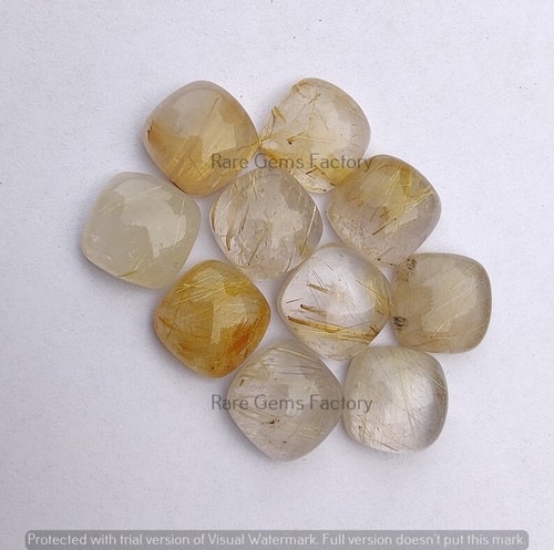 WHOLESALE Natural Rutilated Quartz Cushion Shape Cabochon, Loose Gemstones - Picture 9 of 10