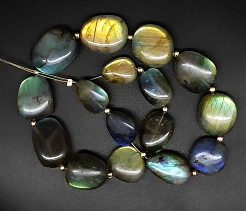 Rainbow Fire Labradorite Gem 12 to 17 mm Size Smooth Nugget Beads Strand 11" - Picture 2 of 2