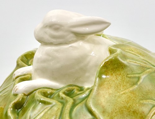 Vintage Cabbage Bowl with Bunny Lid Holland Mold Midcentury Ceramics Green - Picture 13 of 16