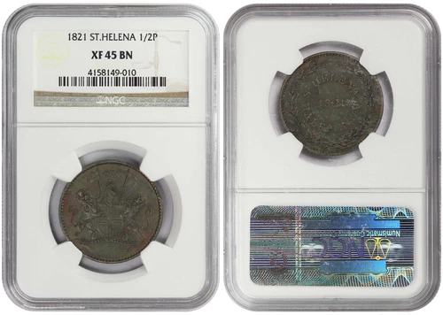 *** NGC *** 1/2 PENNY 1821 *** NAPOLEON *** SAINT HELENA ISLAND *** XF45 *** b3
