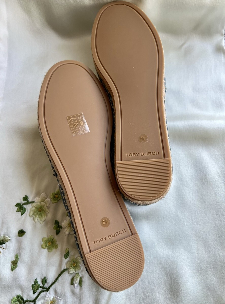 Tory Burch Ines Croc-Embossed Leather Espadrilles in Denim Blue