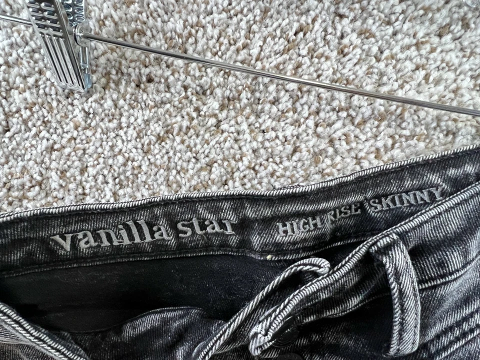 Pantalones de mezclilla para mujer Vanilla Star talla 1|25 gris tiro alto ajustados con botones Foto 3 de 4