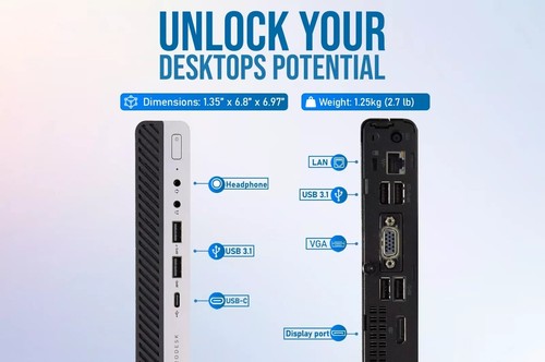 HP ProDesk 600 G4 Mini PC Monitor Bundle Core i5-8500T 8GB/240GB NVMe Win 11 Pro - Picture 7 of 22