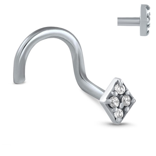 Surgical Steel Nose Screw Stud Bone Ring Diamond Cluster Design 20 Gauge 20G - Picture 2 of 8