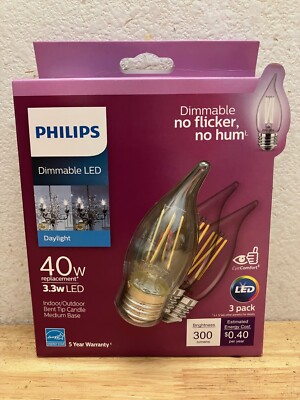 Philips 40-Watt Equivalent 3 Pack Dimmable Daylight B11 LED Bent Tip Candle