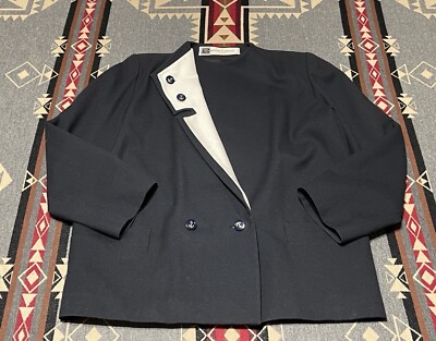 Balmain Double Breasted Navy Blazer Womens 22 Vintage BRM