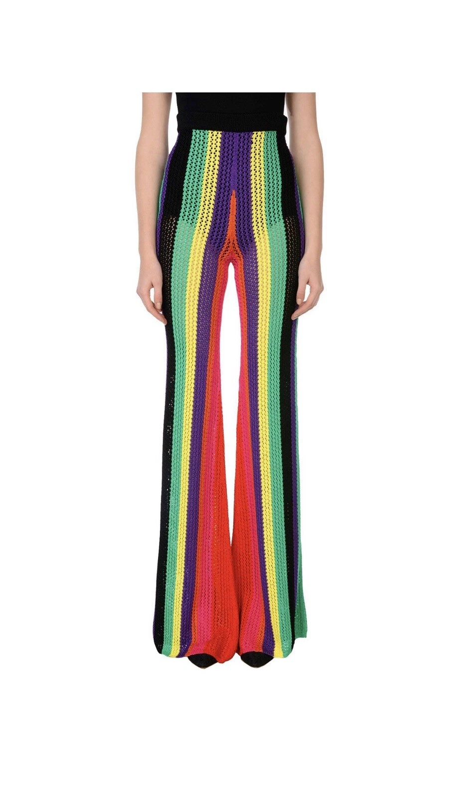 Balmain — BALMAIN Striped Multicolor Knit Crochet Flare Pants Sz 36 NWOT