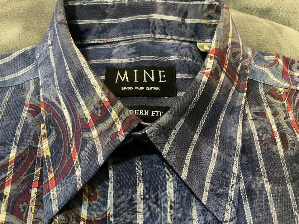 Camisa de manga larga a rayas azul cachemira talla mediana MINE de ajuste moderno para hombre Foto 2 de 4