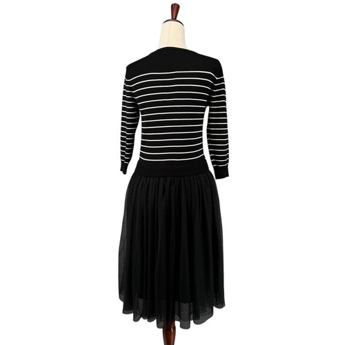 Modcloth Flaunt Where You Want Twofer Dress M Black White Stripe Sweater Tulle - Picture 3 of 12