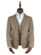 Tweed Sakko und Weste Hochzeit 2 Stück beige Donegal Country Peaky Blinders