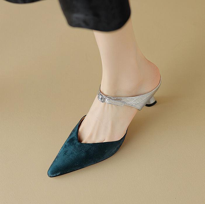 ladies dress mules shoes Women's Slipper Slides Sandals Mid Heel Real Leather Slingback Fashionable high heels shoes Mules Dress Shoes for Women