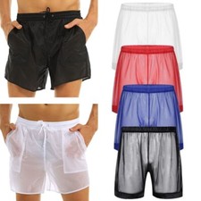 Mens Swim Trunks Swimwear Boxer Briefs See-Through Short Pants Underwear Bikini