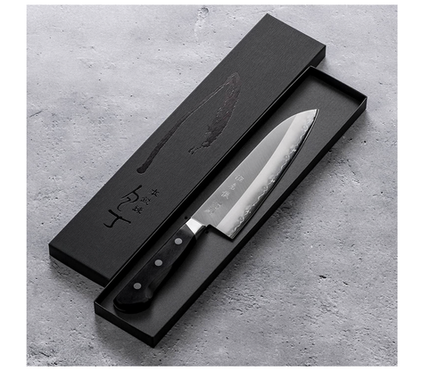 Schwarzes Damast Japanisches Messer: Minamoto Kotetsu Santoku Markenmesser Made in Japan - Bild 1 von 5