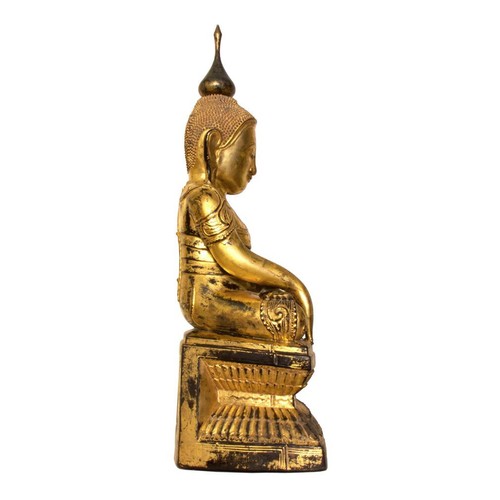 Antique Burmese Shan Wood, Lacquer and Gold Leafed Buddha, 19th Century. - Picture 7 of 13