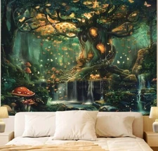 Forest Wall Tapestry for Bedroom, Nature Green Tree of Life Tapestries Wall Hang