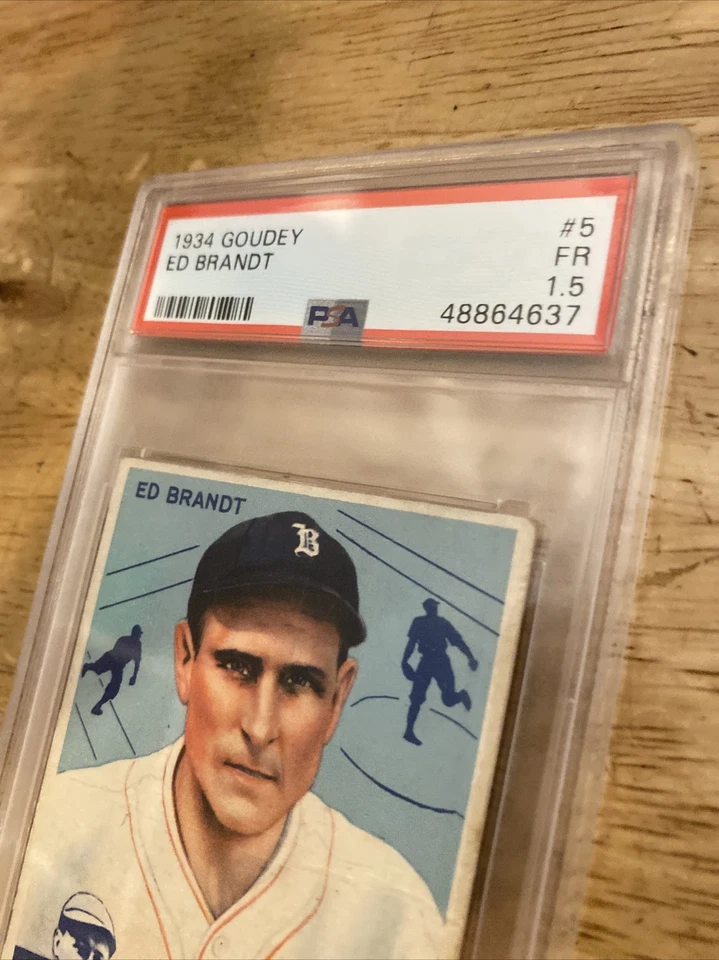 Tarjeta de béisbol antigua vintage de coleccionista #5 Ed Brandt 1934 Goudey PSA 1,5 Gehrig Foto 3 de 4