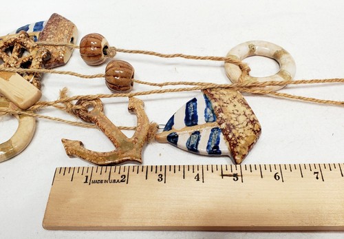 VINTAGE CERAMIC Pottery SAILBOAT Beach THEME WINDCHIMES Blue Tan Nautical Boat - Picture 12 of 14