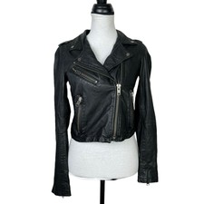 Topshop Boutique 6 Black Classic Real Genuine Leather Zipper Moto Biker Jacket