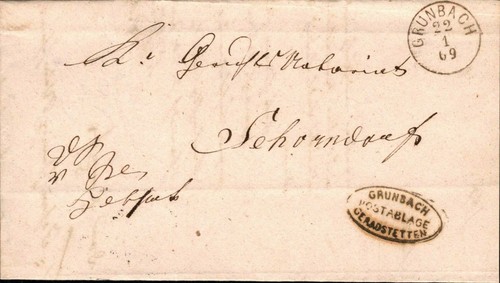 Württ. 1869 - mailbox by "Grunbach" (#8289)