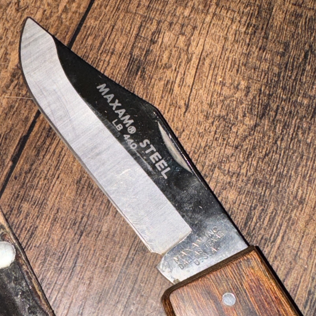 Vintage MAXAM STEEL LB 440 Folding Lockback Knife Wood Vintage MAXAM STEEL LB 440 Folding Lockback Knife Wood