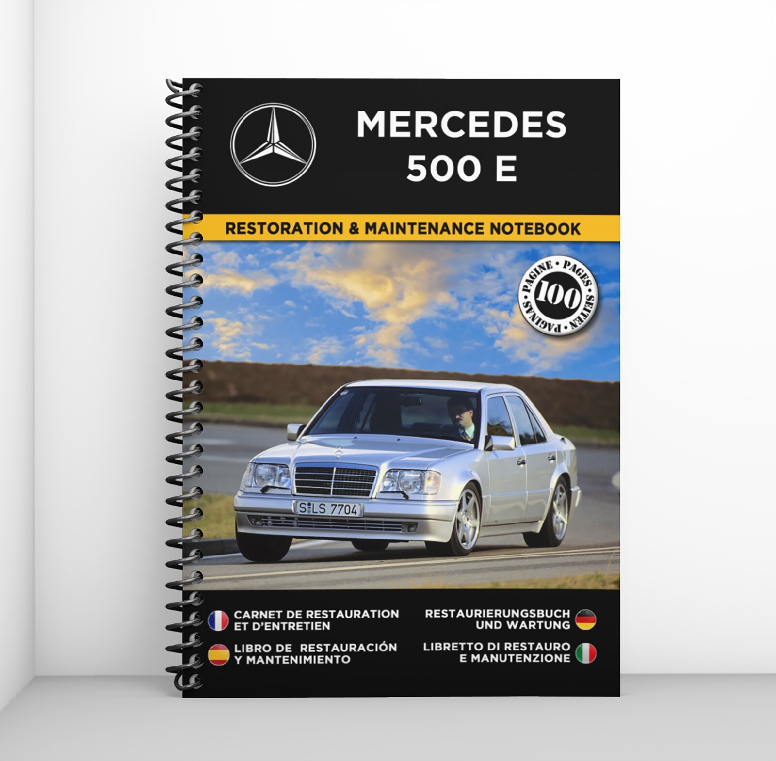Carnet de restauration pour Mercedes 500 E W124 - Suivi d'entretien complet grand format en français