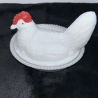 Vintage Westmoreland Milk Glass Chicken Rooster Hen On Nest Covered Candy Dish