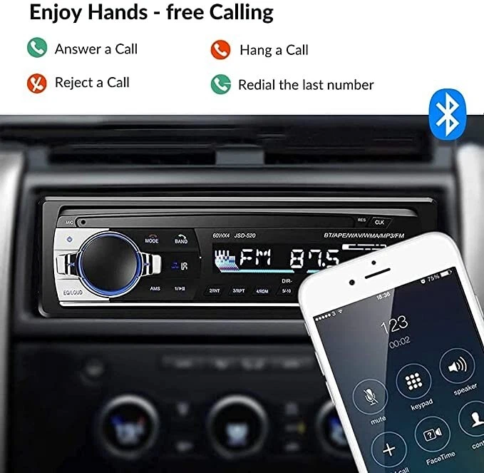 radio per auto bluetooth compatibile con ios e android, nera 18.8 x 7.6 x 5.8 cm - Immagine 2 di 4