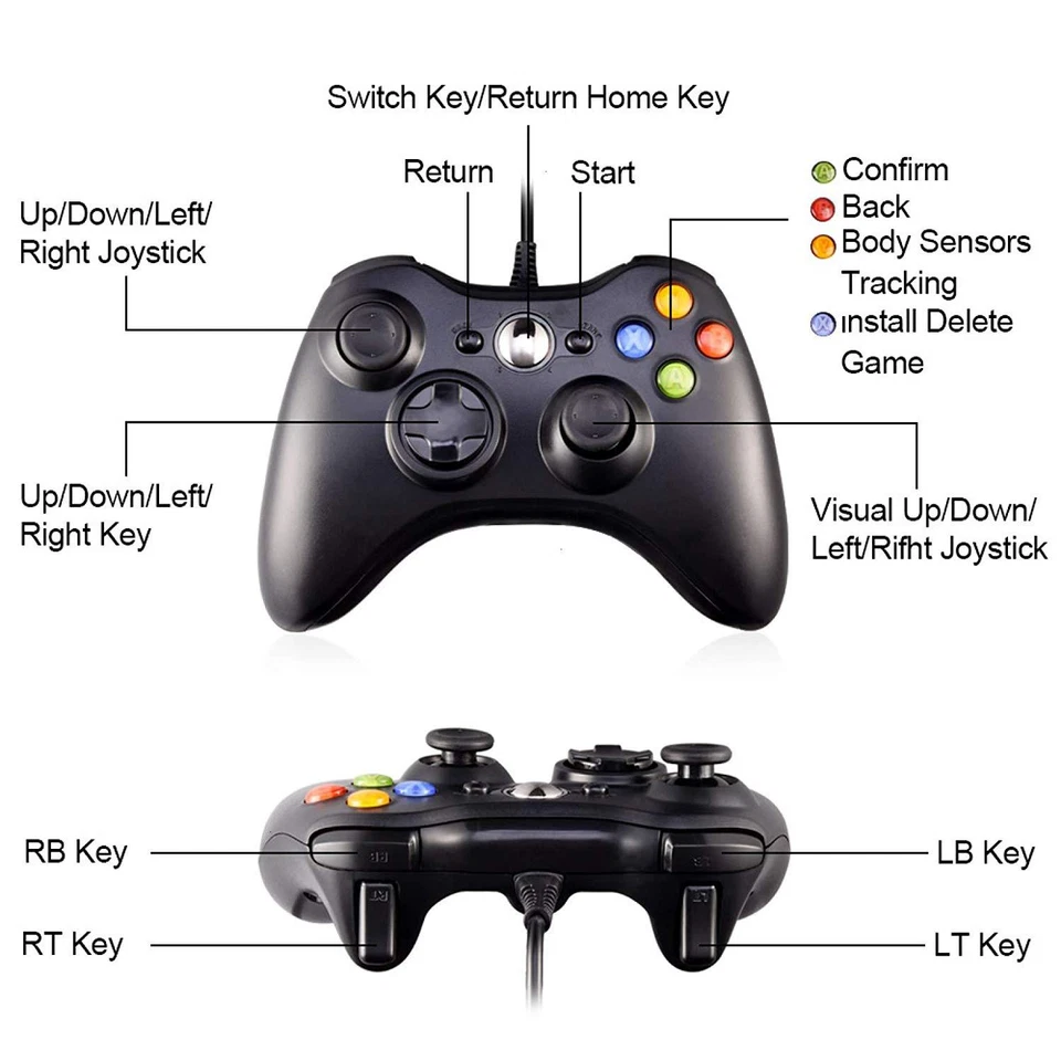Wired Game Controller USB Joystick for Microsoft Xbox 360/ PC Windows 7 8 10 XP - Image 4 of 4