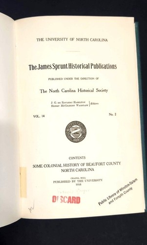 1916 Some Colonial History of Beaufort County Book hb North Carolina Cooper