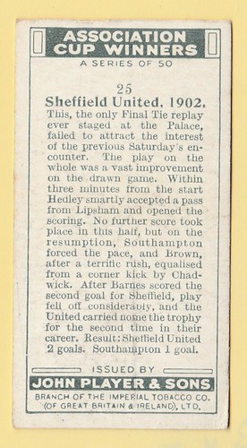 Tarjeta de ganadores de la Copa FA de la Asociación de Jugadores de Fútbol John #25 Sheffield United 1902 - Imagen 2 de 2