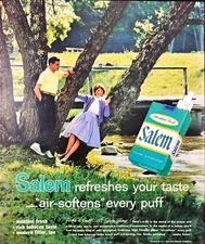 1961 Salem Cigarettes Menthol Fresh Tobacco Couple in The Park Vintage Print Ad