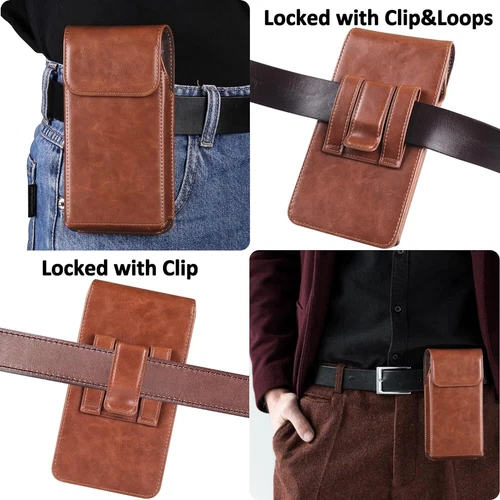 Premium Leather Pouch Belt Clip Phone Holster Case For iPhone 16 15 14 Pro Max - Picture 11 of 16