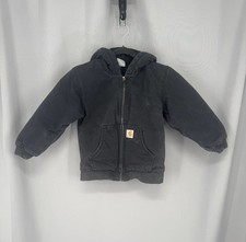 Carhartt Jacket Kids 7-8 Black Hooded Canvas Insulated Zip Front Workwear