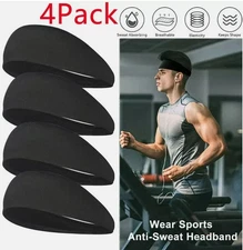 4Pcs Stretch Sports Headband, Yoga Gym Hair Band, Sweatband for Men & Women