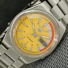 GENUINE VINTAGE SEIKO 5 AUTOMATIC 7019A JAPAN MENS YELLOW DIAL WATCH a2456-U