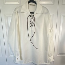 Kilts Wi Hae Scottish Ghillie Lace-Up Shirt Ivory Men's Size M 100 Polyester
